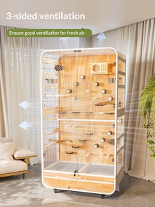 Gaiola Grande para Pássaros, Vila Panorâmica de Luxo para Papagaios, Armário de Madeira Maciça Ecológico, Suporte DIY para Arara, Calopsita e Agapornis com Poleiro - Product Image 4