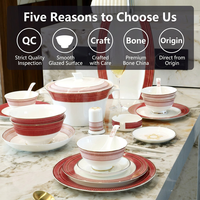 Service de table en porcelaine fine de Tangshan, assiettes et bols ronds imprimés rouges, coffret cadeau personnalisable pour mariage et nouvellement-marrieds