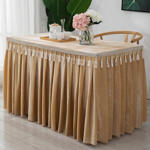 <span class=keywords><strong>Nappe</strong></span> de <span class=keywords><strong>table</strong></span> rectangulaire en velours doré épais avec glands suspendus, <span class=keywords><strong>nappe</strong></span> de <span class=keywords><strong>table</strong></span> unie pour exposition - Product Image 5