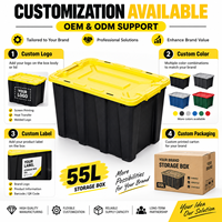 Boîte de rangement en plastique PP 55L, logo personnalisé, vente en gros, bac organisateur pour garage et entrepôt