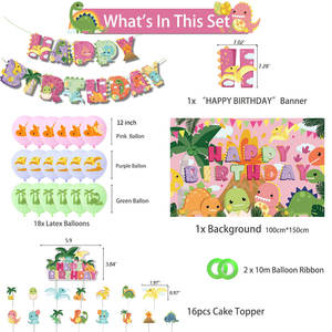 Youlun розовый динозавр тематическое украшение для вечеринки в честь Дня рождения баннер с флагом латексные воздушные шары Топпер для торта детские товары для дня рождения - Product Image 5