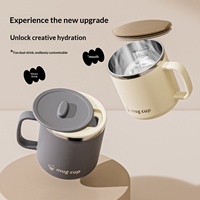 Mug à café isotherme en acier inoxydable 304, tasse de voyage à double paroi avec poignée, couvercle et cuillère, anti-fuite, thermique, pour le bureau et la maison