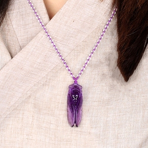 Collier pendentif cigale en améthyste simulée fait main, bijoux en cristal pour la mode féminine - Product Image 4