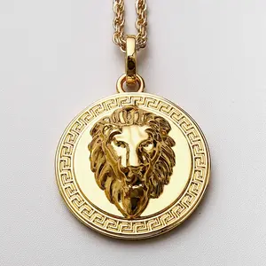 2020 Hiphop tier Lion head gold überzogene edelstahl anhänger halskette schmuck für mann