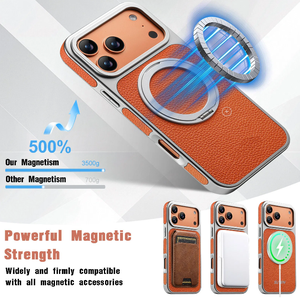 Étui de téléphone à chargement sans fil magnétique en cuir 360 °   Support rotatif avec anneau et finition givrée pour iPhone 17 Pro Max 16 15 14 13 - Product Image 4