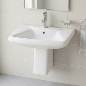Lavabo en céramique moderne de style antique, demi-piedestal, rectangulaire, pour usage hospitalier, à poser sur le dessus - Product Image 4