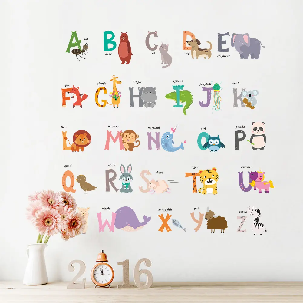 animal baby room removable alphabet kids nursery wall stickers decoration