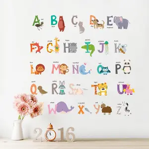 Hayvan bebek odası çıkarılabilir alfabe çocuk kreş duvar çıkartmaları dekorasyon