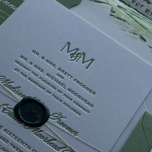 Biglietto d'<span class=keywords><strong>invito</strong></span> di nozze classico di lusso con stampa a rilievo, logo personalizzato - Biglietto di auguri con totem colorato per matrimoni eleganti - Product Image 6