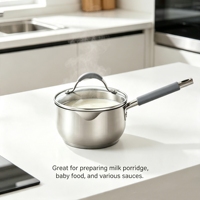Ensemble de 2 casseroles écologiques en acier inoxydable de style américain, forme ventrue, avec couvercle en verre et poignées anti-chaleur, compatibles induction