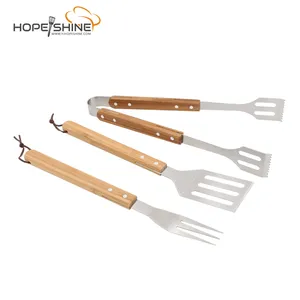 3 en 1 accesorios de barbacoa accesorios de cocina tenedor/pinzas/tornero ranurado BBQ Grill Tool Set