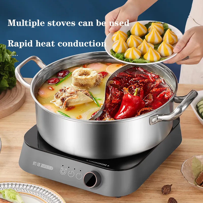 Chongqing Hotpot 30cm Large Capacity Stainless Steel 304 Kitchen Cookware Shabu Hot Pot With Lid For Restaurant