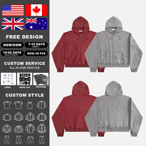 Sudadera con Capucha y Cremallera para Hombre, de Invierno, de Alta Calidad, Estilo Desgastado, con Pedrería Bordada, Lavado Ácido, Felpa Francesa, 100% Algodón, Marca KingSen - Product Image 1