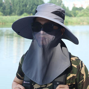 Chapeau de pêche d'été pour hommes, protection solaire, couvre-visage respirant, chapeau de randonnée en plein air, de cyclisme, gris clair, kaki, monochrome - Product Image 3