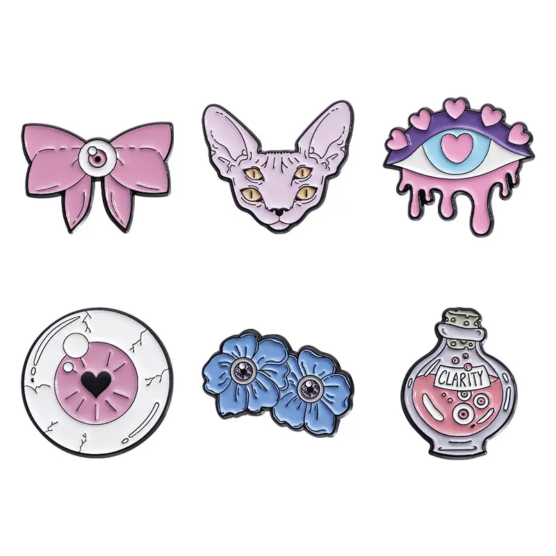 Anime alien pins blue flower pink cartoon eyeball brooch