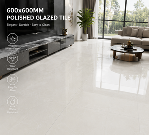 Piastrelle Ecologiche per Pavimenti 60x60 in Ceramica Porcellanata Lucida Effetto Marmo Colore Beige Resistenti all'Usura per Pavimenti Interni - Product Image 2