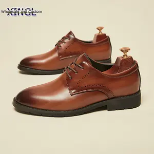 RTS Chaussures habillées de luxe pour hommes, polies à la main, souples et minces, en microfibre, chaussures en cuir naturel, chaussures Derby à lacets marron à la mode