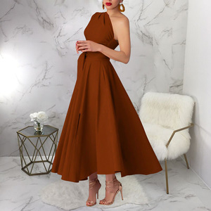 Abito Midi Estivo da Donna, Sexy Monospalla <span class=keywords><strong>con</strong></span> Schiena Scoperta, Vita Alta, Svasato <span class=keywords><strong>con</strong></span> <span class=keywords><strong>Spacco</strong></span> <span class=keywords><strong>Laterale</strong></span>, Stile Minimalista, Elegante per Feste e Serate - Product Image 1