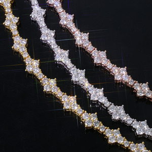 สร้อยคอเทนนิสฮิปฮอปแบบสั่งทำพิเศษ ประดับเพชรโมอิสซาไนต์ เงินแท้ 925  แบบ Iced Out Bling  ผ่านการทดสอบเพชร VVS - Product Image 1