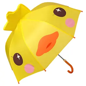 16 "Inch Mooie Mini Leuke Gele Eendje 3D Afdrukken Handmatig Rechte Regen Kids Paraplu