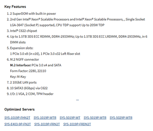 Carte mère serveur WIO propriétaire MBD-X11SPW-TF avec un seul socket LGA-3647 (SocketP) Intel C622, prise en charge DDR4, nouvelle livraison rapide - Product Image 4