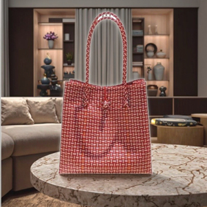High Quality Eco-Friendly Sembagi Women's Handbag Red Fashionable Unique Weaved Premium Recycled <b>Plastic</b> Adult Size Wholesale - Product Image 2