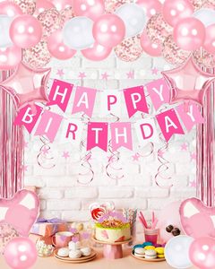 Decorazioni Rosa per Feste di Compleanno, Striscione 'Buon Compleanno', Palloncini con Coriandoli a Forma di Cuore <span class=keywords><strong>e</strong></span> Stella, Ghirlande <span class=keywords><strong>e</strong></span> Decorazioni per Feste - Product Image 4