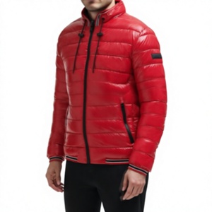 Casual Zipper Front Thick Bomber <b>Jacket</b> Solid Color Polyester Shell Unisex <b>Red</b> Puffer <b>Waterproof</b> Cotton Liner Windproof Winter - Product Image 3