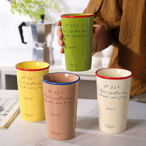 Vaso de café de cerámica personalizado, <span class=keywords><strong>sin</strong></span> asa retro Taza de cerámica, taza de desayuno para <span class=keywords><strong>cereales</strong></span> y <span class=keywords><strong>leche</strong></span> - Product Image 1