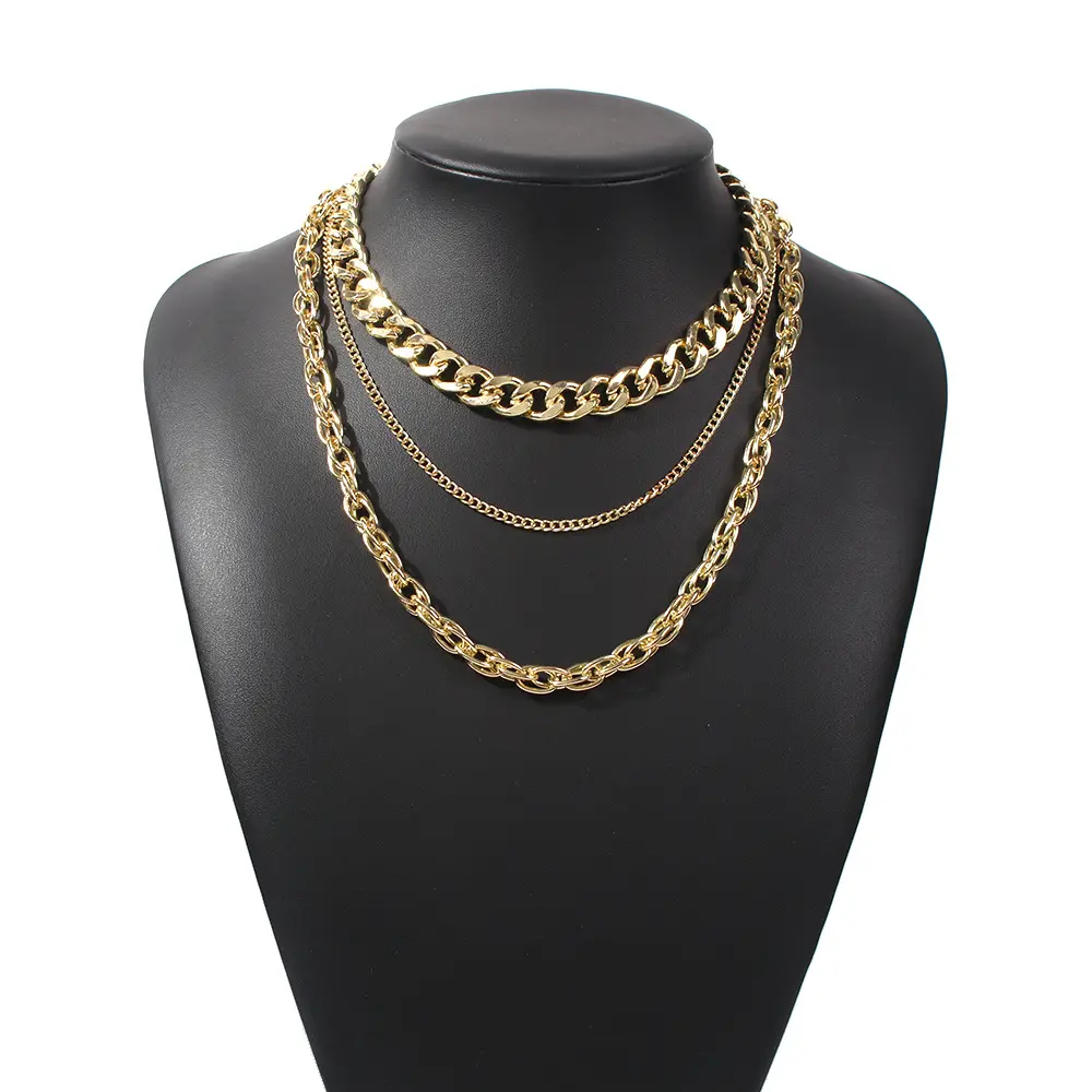 Vintage Statement Jewelry Chunky Cuban Chain Choker Necklace Multi Layer Thick Link Chain Necklace For Women