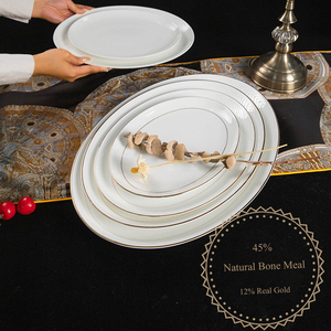 Assiette à poisson ovale blanche AOOSY avec bordure dorée, plateau à crevettes elliptique en porcelaine pour mariage à l'hôtel - Product Image 3