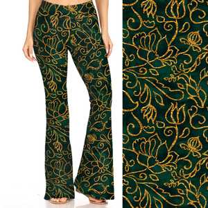 Cintura alta Paisley dorado <span class=keywords><strong>Flores</strong></span> <span class=keywords><strong>flores</strong></span> tulipanes hojas oro brillante hoja Floral pierna ancha Yoga pantalones Flare Leggings pantalones Casuales - Product Image 1