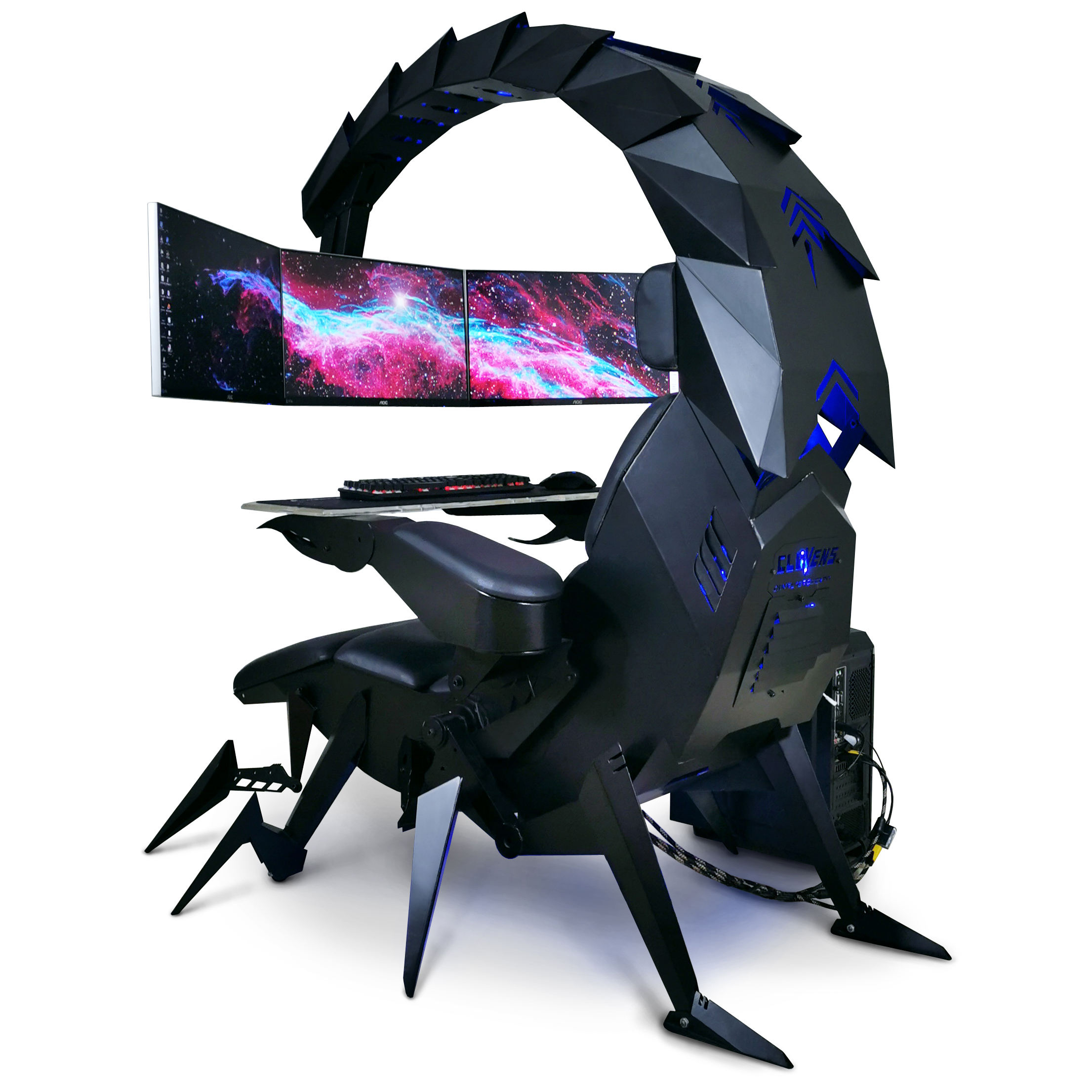 Hot selling zero gravity CLUVENS Scorpion PC gaming chair cockpit fully electrical recline for 3 monitors IW-SK scorpion chair