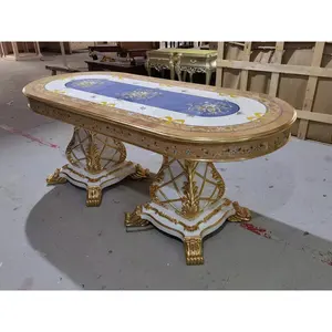 Sofá de madeira italiano Alexander, mesa de café da manhã oval esculpida em estilo europeu, mosaico de borboletas para uso em corredores