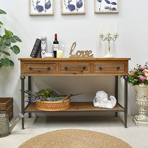 Meuble de salon, console d'entrée en bois massif avec cadre en métal rustique et plateau noir, rangement pour couloir - Product Image 2