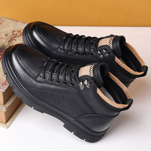Bottes de randonnée en cuir pour hommes, bout rond, semelle extérieure en caoutchouc antidérapante, chaussures de marche d'automne pour l'extérieur - Product Image 4