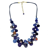Collier Bohème en Tissu Fait Main avec Perles, Forme de Boule Multicolore Bleue pour Femme, Ras-de-cou Écologique Personnalisable