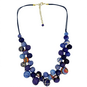 Collar Bohemio de Tela Hecho a Mano con Cuentas para Mujer, Gargantilla Azul Multicolor con Forma de Bola, Joyería de Regalo - Product Image 1