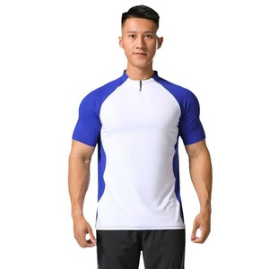 T-shirt de sport à manches courtes pour homme, séchage rapide, avec col zippé, pour la course à pied, le fitness, le quotidien, coupe droite, 81-90% tissu - Product Image 3