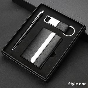 Wholesale Geometry Business <b>Gift</b> <b>Set</b> Stainless Steel Business Card Holder Metal Keychain Stylish Personalized Signature Pen <b>Set</b> - Product Image 5