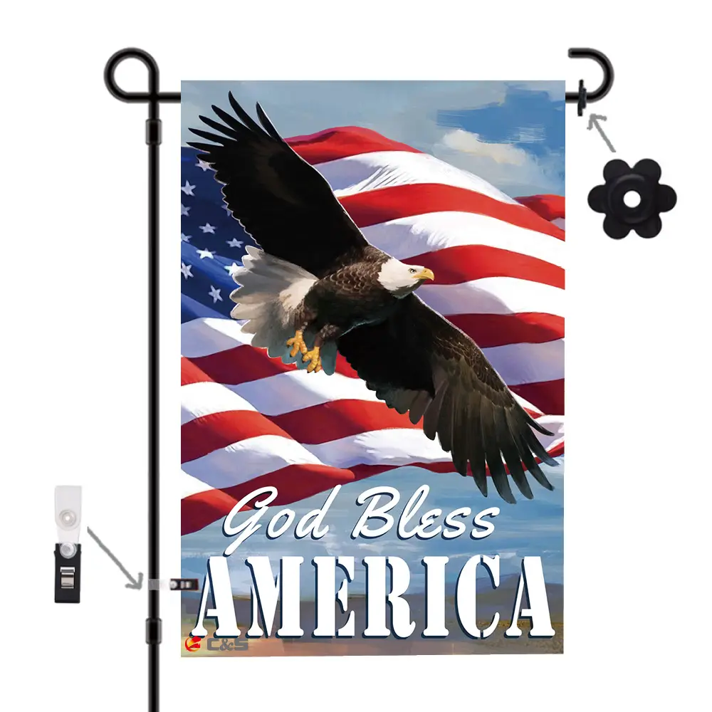 신의 축복 독수리 비행 미국 국기 7 월 4 일 독립 기념일 12x18 인치 정원 깃발 미국 국기