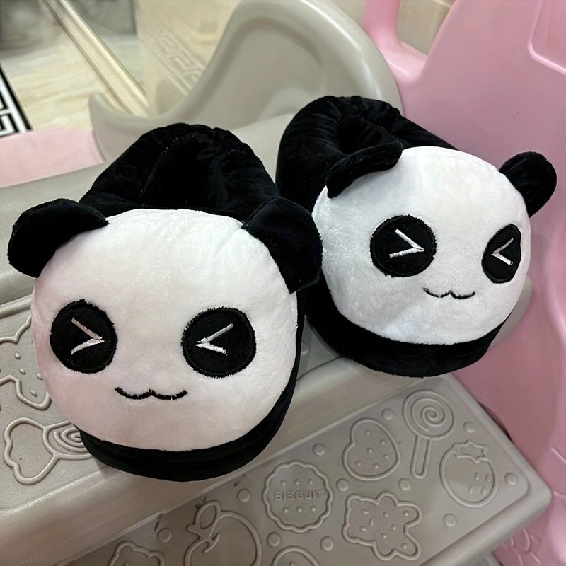 Cute Design Plush Shoes Three-Dimensional Cartoon Panda Winter Cartoon Soft Closed-Toe Funny Shoes for Home Use
