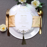 Tarjeta de Menú de Boda Personalizada con Papel Dorado, Tarjeta de Invitación de Boda de Terciopelo Verde con Borla Verde