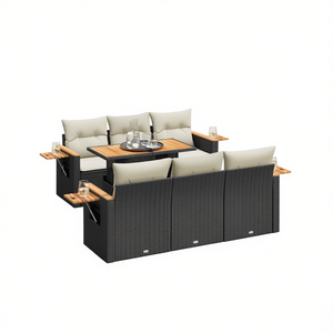 Black PE Rattan Garden <b>Sofa</b> <b>Set</b> Adjustable Outdoor Furniture Contemporary Design High-Density Foam Cushions - Product Image 1