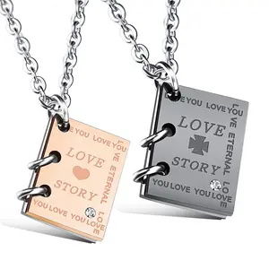Stainless Steel Necklace Couple I Love You Necklaces DIY Creative Book Love Letter Pendant Eternal Love Valentine's Day Gift