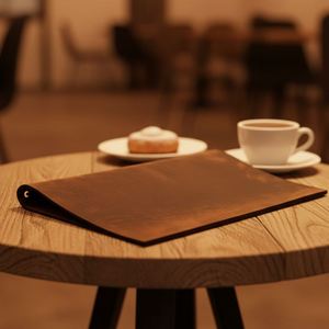 Custom Embossed Durable Genuine Leather <b>A5</b> Double Fold Menu <b>Folder</b> for Promotional Gifts Restaurants Events-Modern Design - Product Image 5