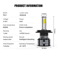 Kits de phares LED en aluminium RCJ 40W 12V, super lumineux 6000K, H1/H3/H4/H7/H11, étanches IP68, 4500 lumens, compatibilité universelle