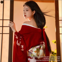 Kimono formel pour femme, style japonais, moderne et vintage, rouge, en polyester, idéal pour les séances photo personnelles, divin