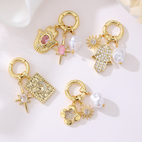 Nouveauté : Breloques en zircon plaqué or 14 carats pour la fabrication de bijoux DIY, étoile, lune, palmier, perle, pendentif détachable, cadeau pour fête d'enfants