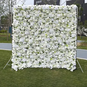 उच्च गुणवत्ता हस्तनिर्मित रेशम सामग्री फूल पैनलों रोल अप 5D कृत्रिम वेडिंग फूल दीवार पृष्ठभूमि